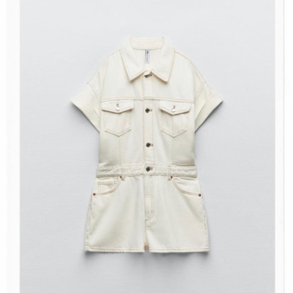Denim Jumpsuit Oyster White Zara NWT